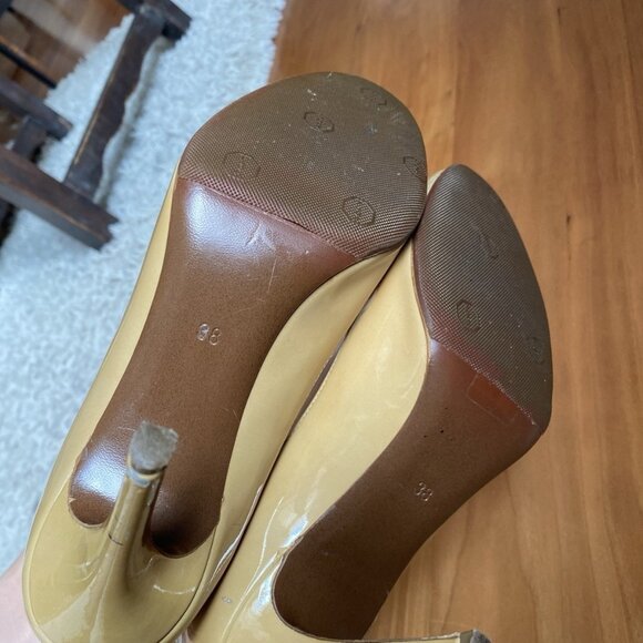 Walter Steiger Heels Pin Up Nude Beige Camel Pumps 38 / 7.5 Patent Leather Round - Picture 9 of 13